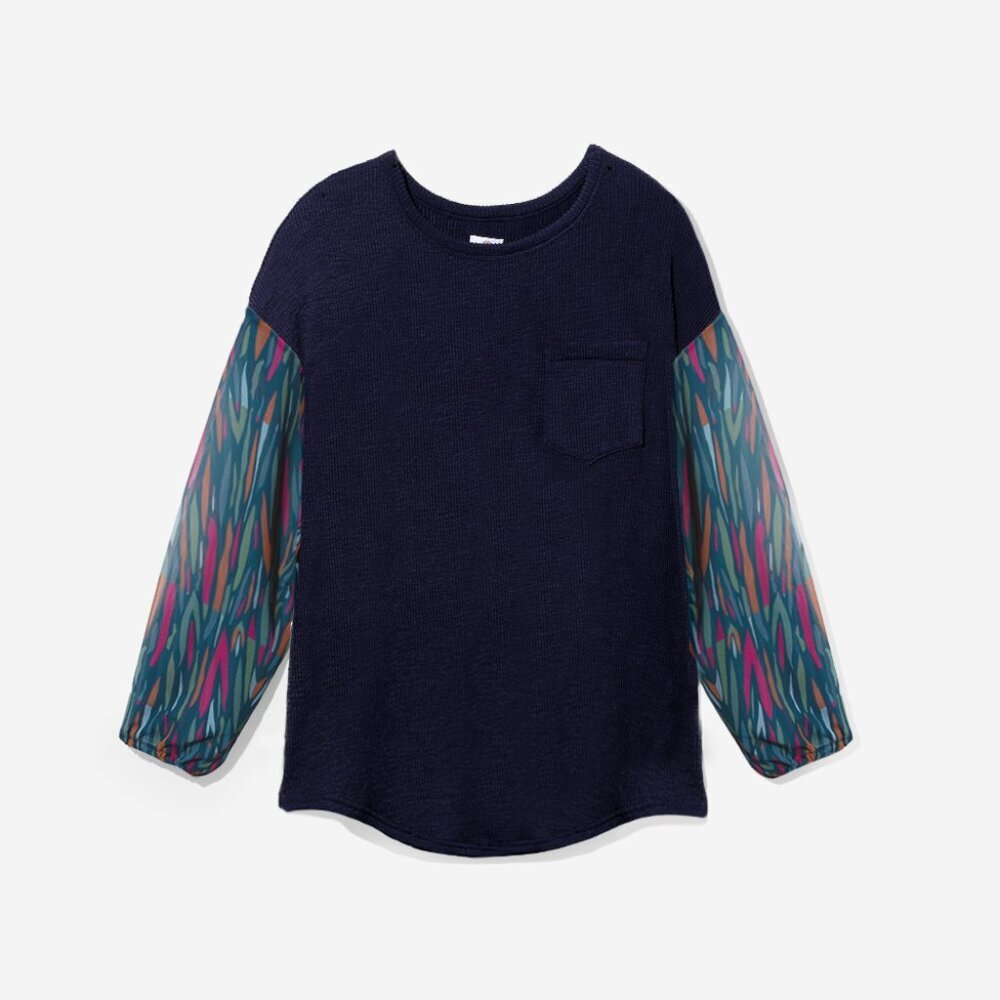 Navy Blue Puff Sleeve Top